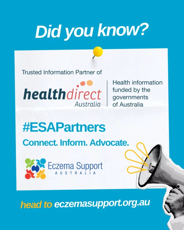 Did you know we are an official Health Direct Information Partner? 
We’re proud to be recognised for the quality of support we provide to the eczema community. 

#MentalHealthAwarenessWeek #NationalFamiliesWeek #EczemaSupport #ESAcares #PsychologyPilotProgram #FreeSupport #YouAreNotAlone #CollaborativeCare #StrongerTogether #EczemaSupportAustralia
